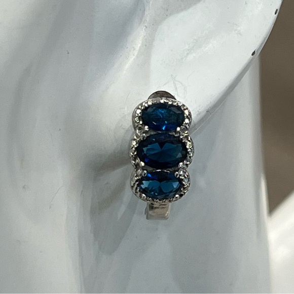 Trilogy Blue Gemstone Diamond Accent Latch Back Earrings - Picture 5 of 11